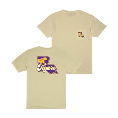 LSU Uscape State Sign Dyed Pocket Tee