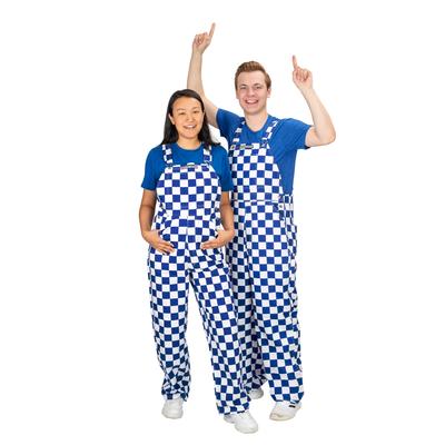 Blue And White Adult Game Bibs Checkerboard Overalls