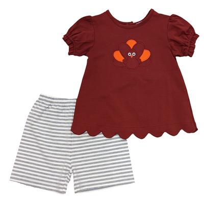 Maroon & Orange Toddler Turkey Shorts Set