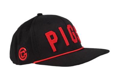 Pigs Men's Black Snapback With Red Rope Adjustable Hat - Flat Brim
