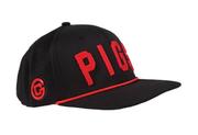  Pigs Men's Black Snapback With Red Rope Adjustable Hat - Flat Brim