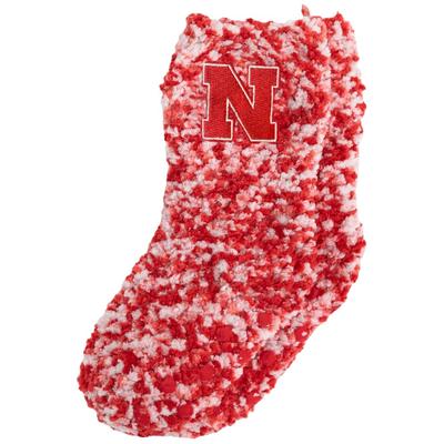 Nebraska YOUTH Fuzzy Marled Slipper Socks