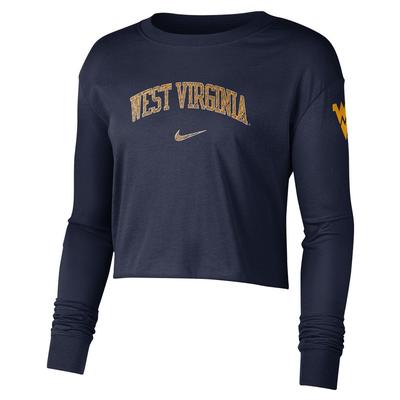 West Virginia Nike Cotton Long Sleeve Crop Tee