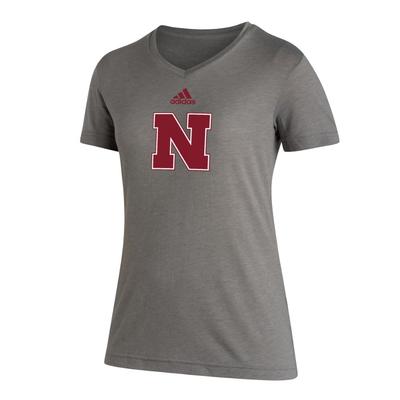 Nebraska Adidas Women's Locker Logo V-Neck Blend Short Sleeve Tee