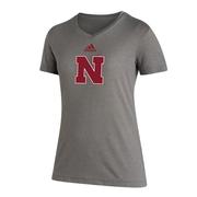  Nebraska Adidas Women's Locker Logo V- Neck Blend Short Sleeve Tee