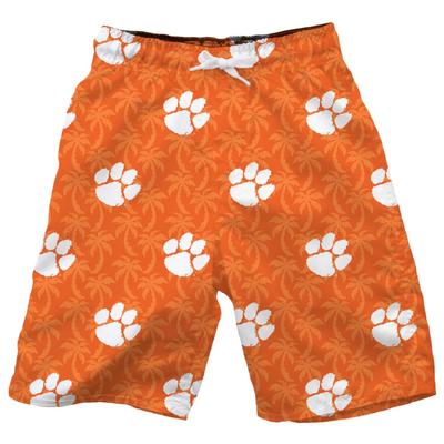 Clemson Wes and Willy YOUTH AO Palm Tree Swim Trunk