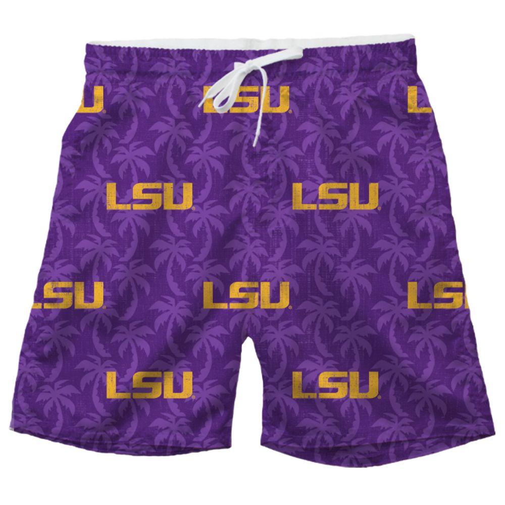 LSU Wes and Willy Men's Palm Tree Swim Trunk