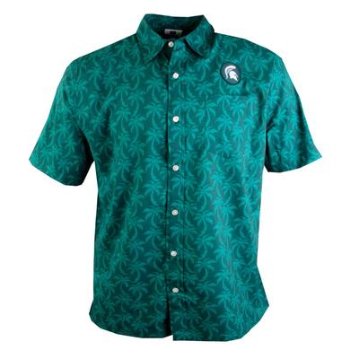 Michigan State Wes and Willy Men's Palm Tree Button Up Shirt