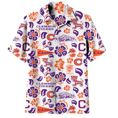 Clemson Wes and Willy Vault Men's Floral Button Up Shirt
