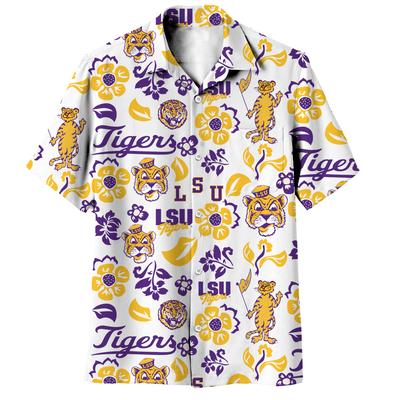 LSU Wes and Willy Vault Men's Floral Button Up Shirt
