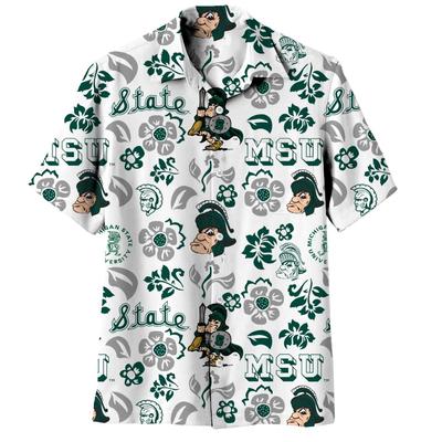 Michigan State Wes and Willy Vault Men's Floral Button Up Shirt