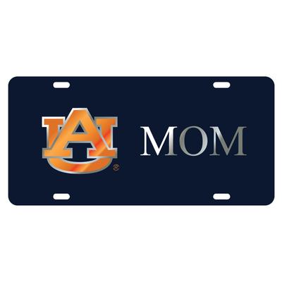 Auburn License Plate Navy/Silver AU Mom