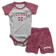 Mississippi State Wes And Willy Infant Cloudy Yarn Raglan Hopper Set