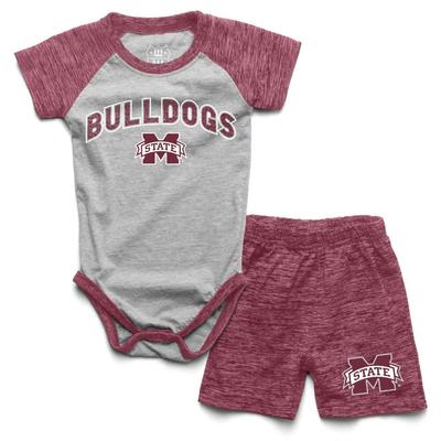 Mississippi State Wes and Willy Infant Cloudy Yarn Raglan Hopper Set