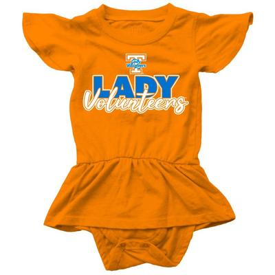 Tennessee Lady Vols Wes and Willy Infant Ruffle Sleeve Hopper with Skirt Onesie
