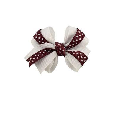 Maroon And White Clip Hair Bow