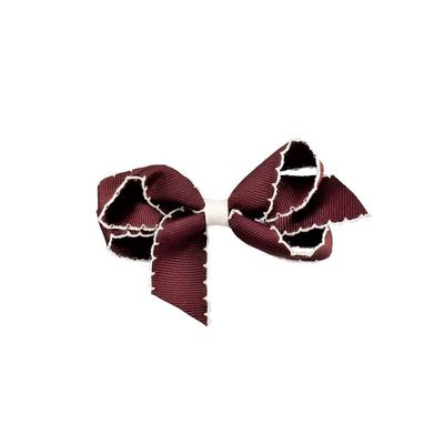 Maroon And White Moonstitch Fluff Hair Bow