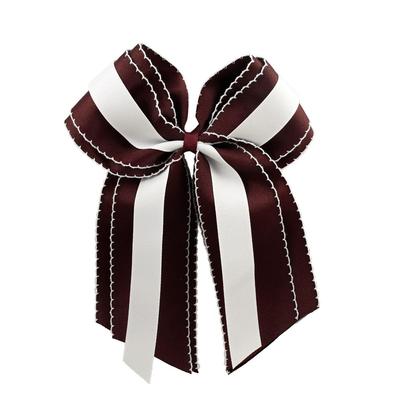 Maroon And White Moonstitch Layered Ponytail Bow
