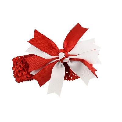 Red And White Pinwheel Bow Crochet Headband