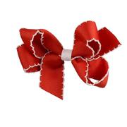  Red And White Moonstitch Fluff Hair Bow