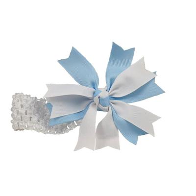 Light Blue And White Pinwheel Bow Crochet Headband