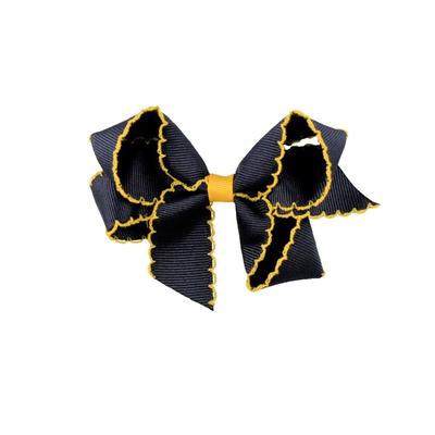 Navy And Gold Moonstitch Fluff Hair Bow
