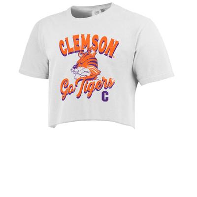 Clemson Groovy Script Arc Distressed Cropped Comfort Colors Tee