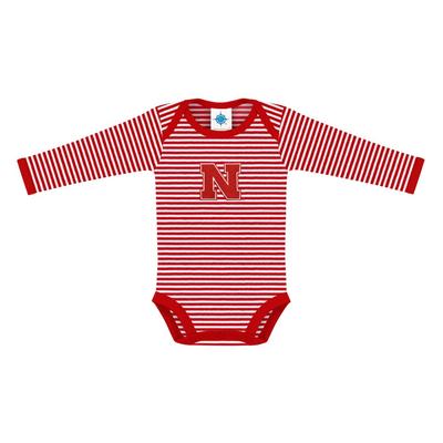 Nebraska Infant Striped Long Sleeve N Logo Bodysuit