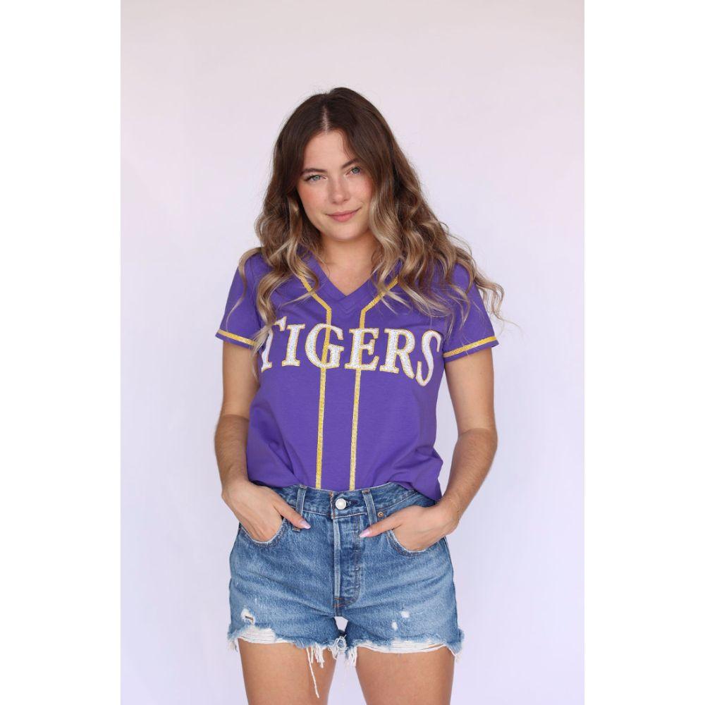 LSU V-Neck Baseball Sequin Shirsey