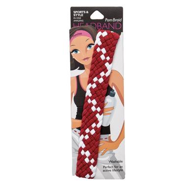 Pomchie Crimson and White Pom Braided Headband