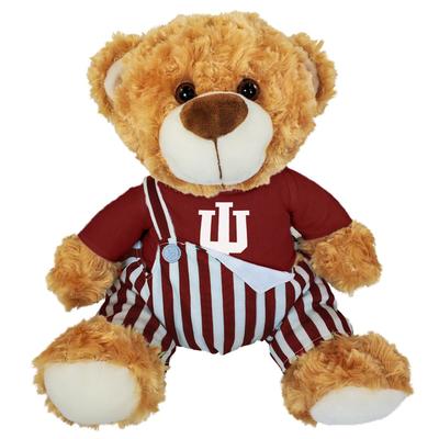 Indiana 10 Inch Bear Plush with Striped Overalls