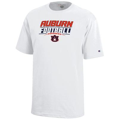 Auburn Champion YOUTH Wordmark Over Football Laces Tee WHITE