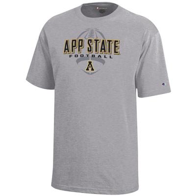 App State Champion YOUTH Wordmark Over Football Tee
