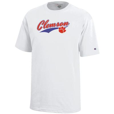 Clemson Champion YOUTH Script Logo Tee WHITE