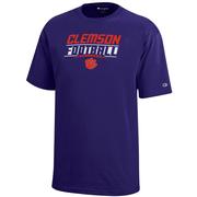  Clemson Champion Youth Wordmark Over Football Laces Tee