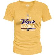  Lsu Women's 2023 Men's College World Series Champs Tri Blend V- Neck This Is Baseball Tee