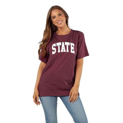 Mississippi State Tall Outline Arc Effortless Tee MAROON
