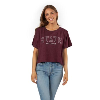 Mississippi State Stacked Outline Sunshine Cropped Tee
