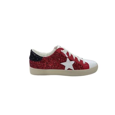 Red and Black Glitter Star Sneakers