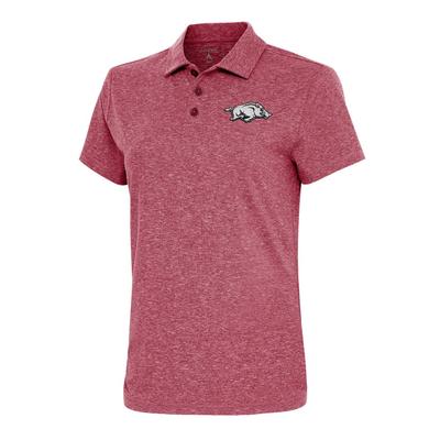 Arkansas Antigua Women's Motivated Brushed Jersey Polo CARDINAL_RED_HTHR