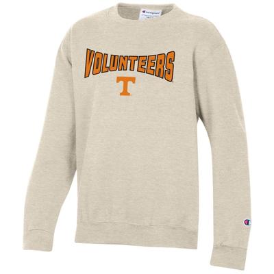 Tennessee Champion YOUTH Wordmark Over Logo Crew OATMEAL