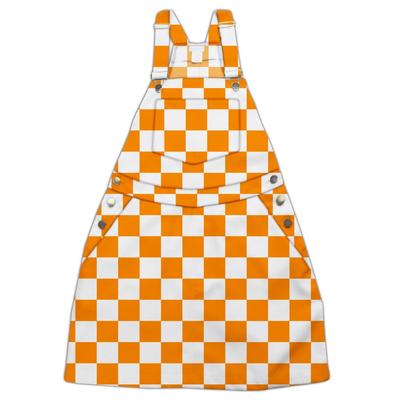 Orange and White Overall Bib Checkerboard Dress