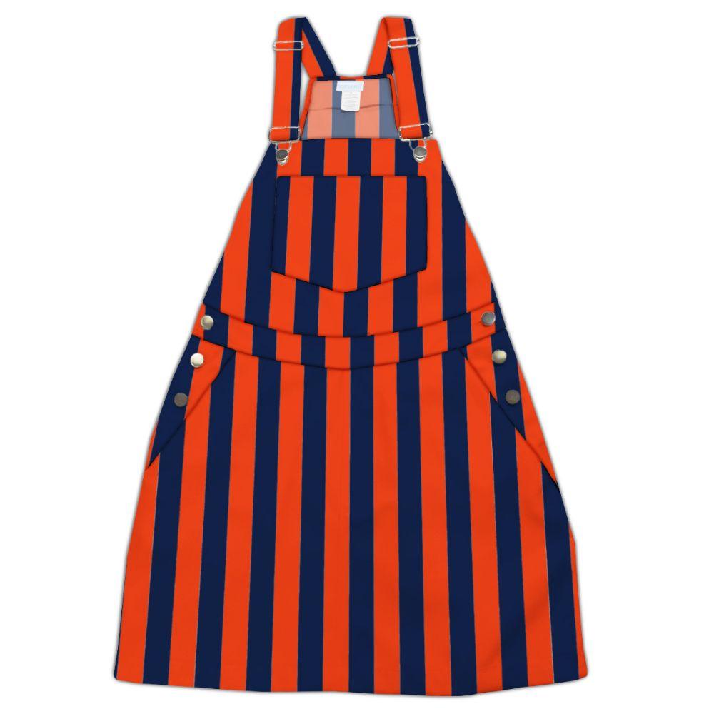 AUB, Navy and Orange Stripes Overall Bib Dress
