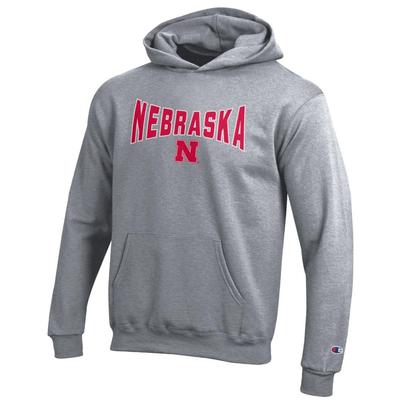 Nebraska Champion YOUTH Wordmark Over Logo Hoodie
