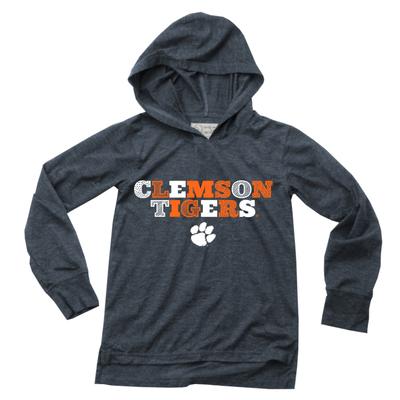 Clemson Wes and Willy YOUTH Triblend Drop Tail Hoodie
