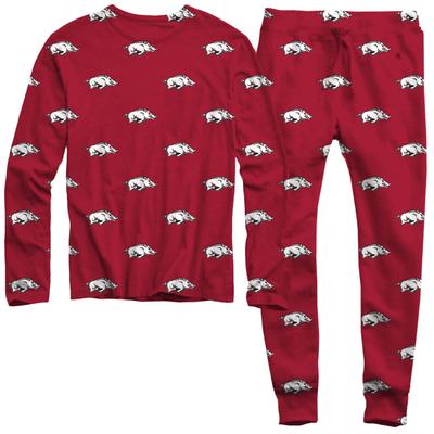 Arkansas Wes and Willy All Over Logo Long Sleeve Tee and Pant Set