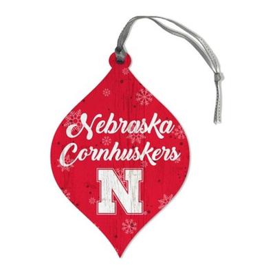 Nebraska Snowflakes Wood Teardrop Ornament