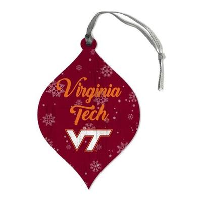 VT Snowflakes Wood Teardrop Ornament