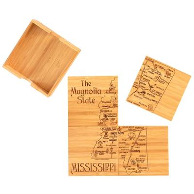 Mississippi 4-Piece State Bamboo Coaster Set