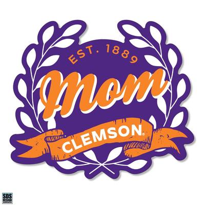 Clemson 3.25 Inch Mom Leaves Rugged Sticker Decal